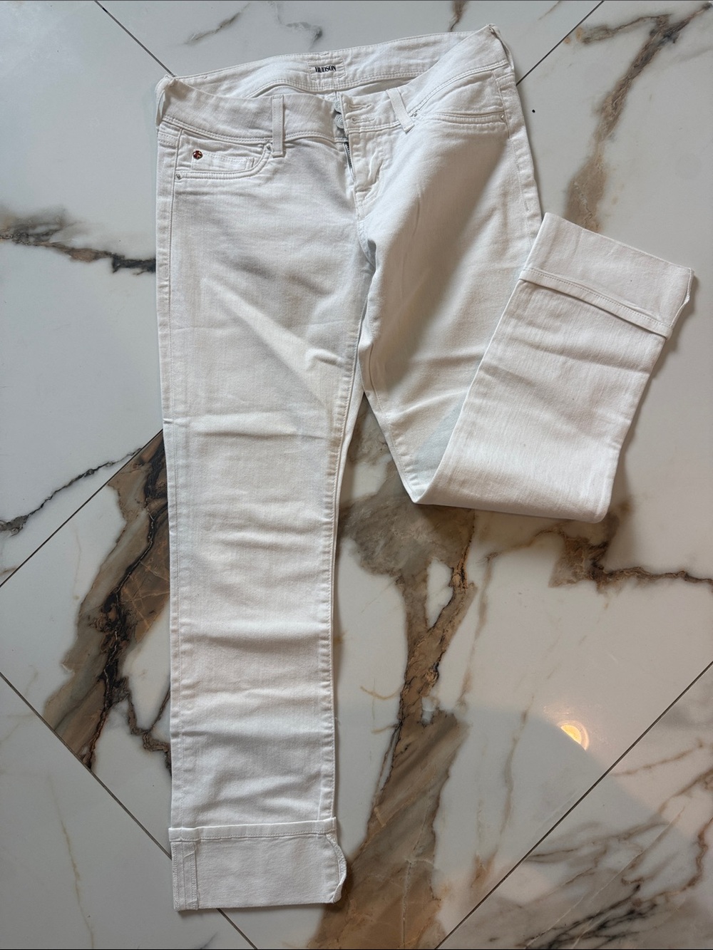 Hudson White Skinny Jeans with Cuffed Hem